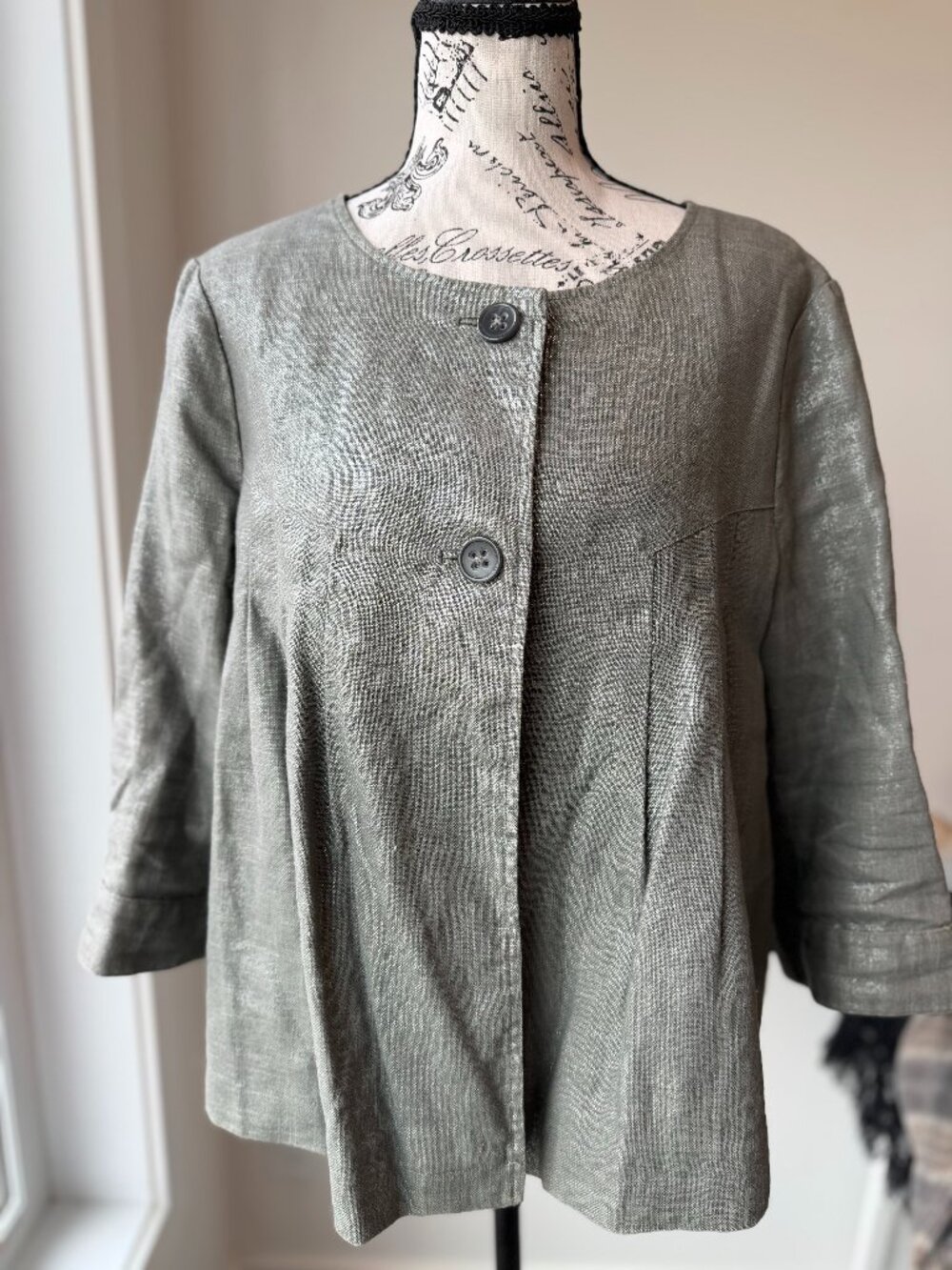 Truly Part Two Grey metallic linen cape jacket
